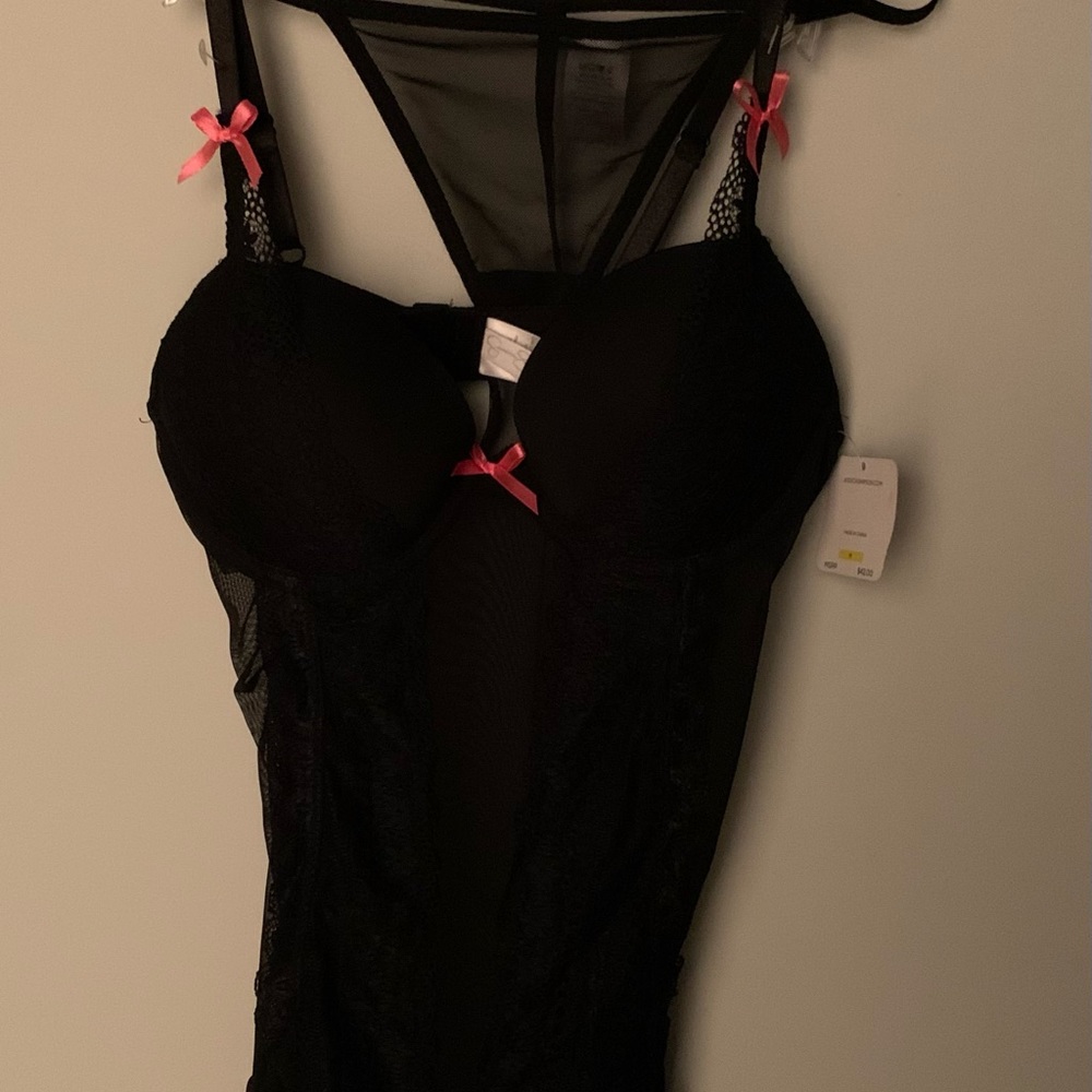NWT Jessica Simpson Black Sheer with Lace Bra top Lingerie Set, Size Medium